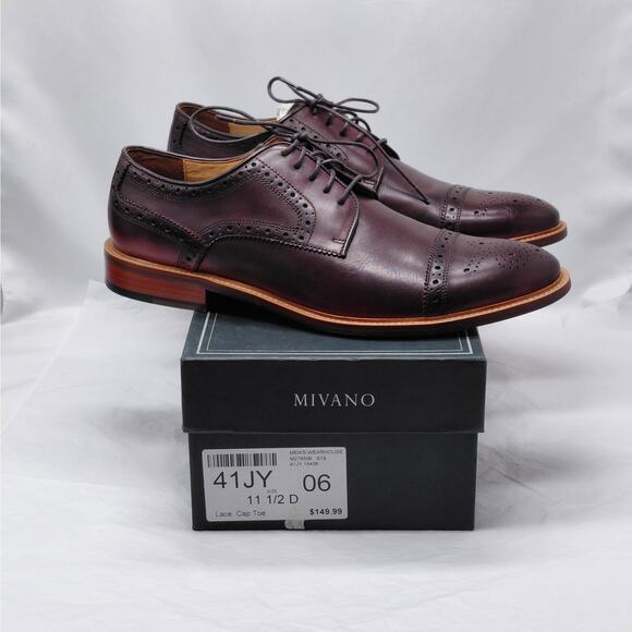 Mivano Mens Dress Shoes Size 11.5D Burgundy Oxford Leather Classic Wedding Party main image 10